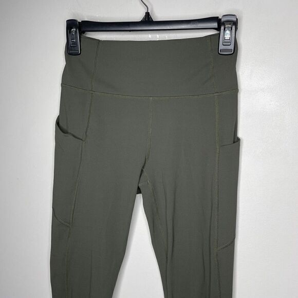FABLETICS Womens Solid Olive Green PureLuxe Crop Leggings Pockets Logo Sz XS - Picture 3 of 7